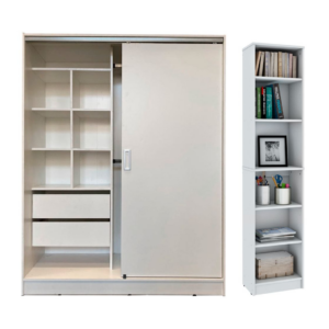 Diseños Modernos Placard Ropero 140x180 cm Diseños Modernos Blanco + Biblioteca Centro Estant L9BL Blanca