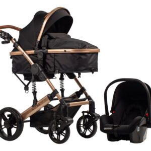 Cochecito de paseo travel system Mega Baby 3 en 1 Lanin Travel System negro con chasis color dorado