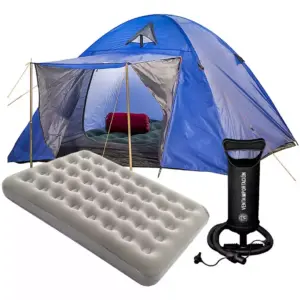 Carpa 4 Personas Reforzada Con 2 Techos + 2 Colchón De 2 Plazas + Inflador + Mosquitero Marca Sufin