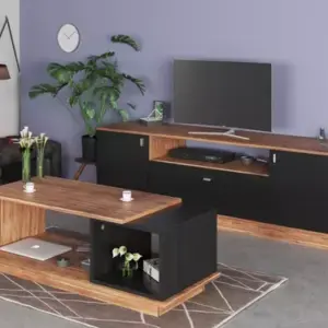 Combo Mesa Tv Con Mesa Ratona Rack Tv Melamina Modular